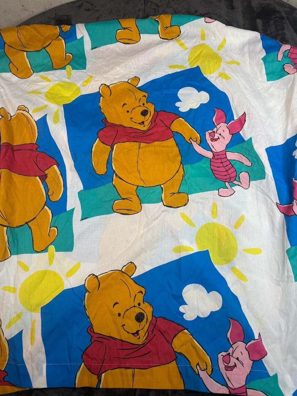 Disney Winnie The Pooh Twin Flat Sheet Vintage Piglet Sun Clouds#132